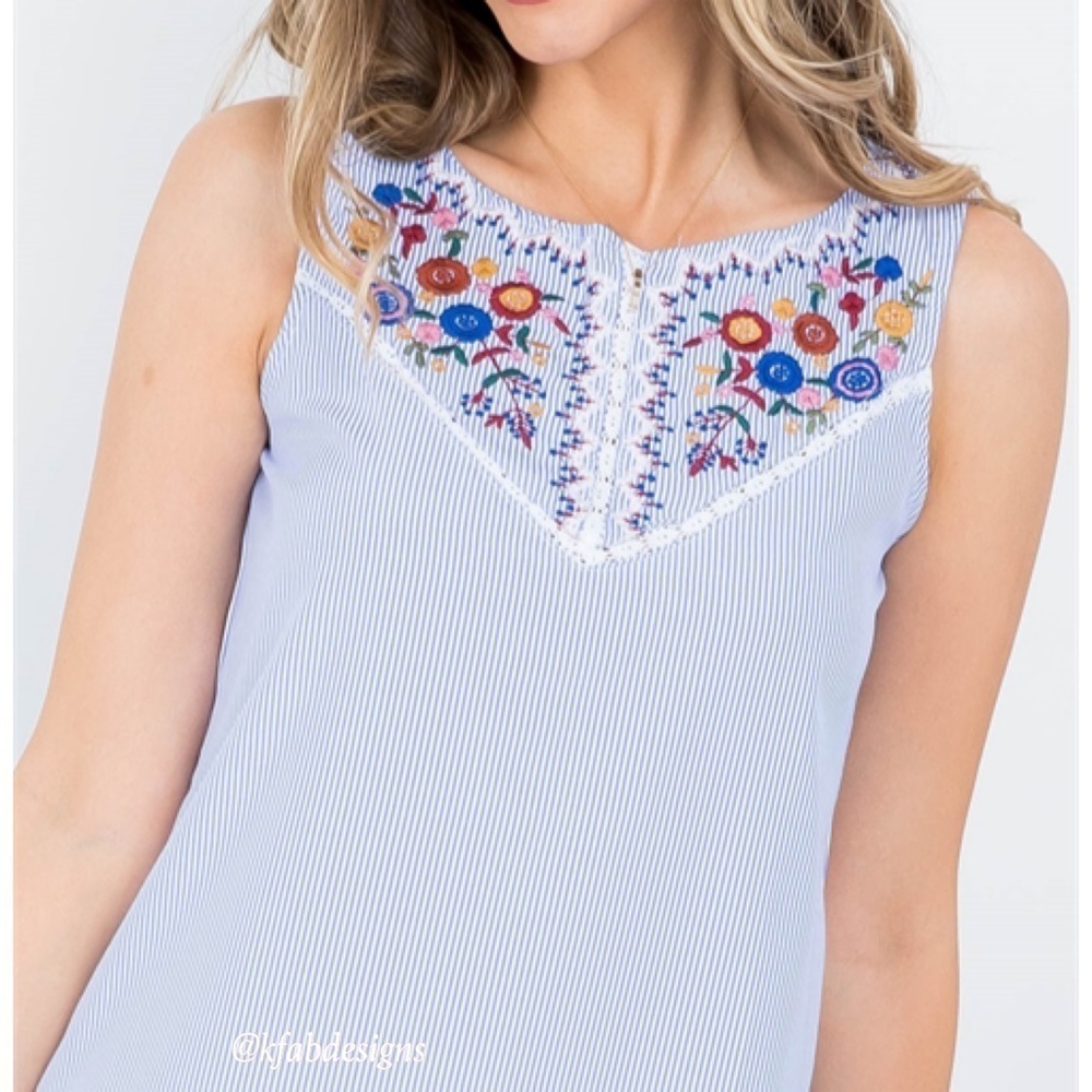NEW! Embroidered Beautiful Tiny Pin Stripe Dress- Back Keyhole Embroidery! - Picture 6 of 6